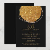 エレガントなゴールドグリッター 50周年結婚記念日 招待状 (正面/裏面)