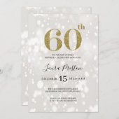 エレガントなゴールドグリッター 60歳の誕生日 招待状 (正面/裏面)