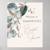 エレガントなゴールドグリーンのスパークリングリーフ ブライダルシャワー ポスター (正面)