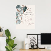 エレガントなゴールドグリーンのスパークリングリーフ ブライダルシャワー ポスター (ホームオフィス)