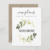 エレガントなゴールドグリーンの葉のリース ウェディング 新しい計画 案内ポストカード (正面/裏面)