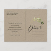 エレガントなゴールドグリーンの葉のリース ウェディング 新しい計画 案内ポストカード (裏面)