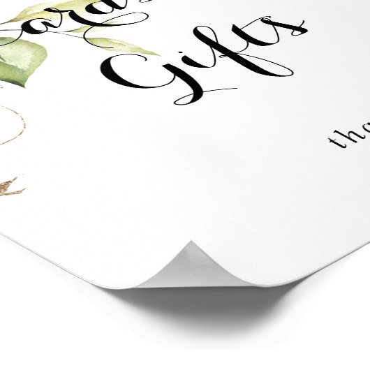 エレガントなゴールドグリーンカード&ギフトサイン ポスター (角)