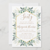 エレガントなゴールドグリーン葉の60歳 六十歳 誕生日 招待状 (正面)