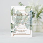 エレガントなゴールドグリーン装飾 ウェディングコールigraphy 招待状 (スタンド正面)