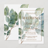エレガントなゴールドグリーン装飾 ウェディングコールigraphy 招待状 (正面/裏面)
