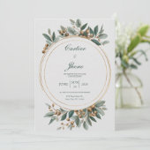 エレガントなゴールドサークルフレーム ユーカリ ベリー ウェディング 招待状 (スタンド正面)