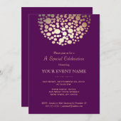 エレガントなゴールドサークル スフィア パープル フォーマル 招待状 (正面/裏面)