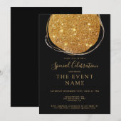 エレガントなゴールドサークル ブラック chic 招待状 (正面/裏面)