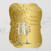 エレガントなゴールドシャンパンの誕生日パーティー 招待状 (正面/裏面)