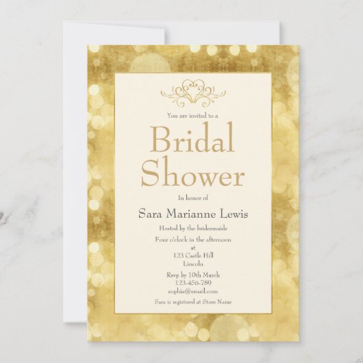 エレガントなゴールドシャンパン ブライダルシャワー招待状 招待状 (正面)