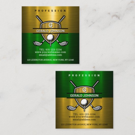 エレガントなゴールドシールドモノグラムデザイン スクエア名刺 (正面/裏面)