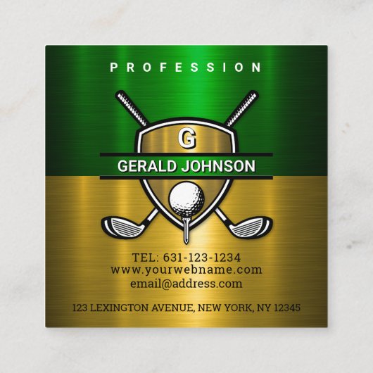 エレガントなゴールドシールドモノグラムデザイン スクエア名刺 (裏面)