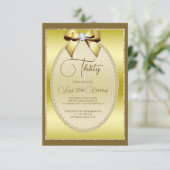 エレガントなゴールドジュエリーの弓の誕生日 招待状 (スタンド正面)