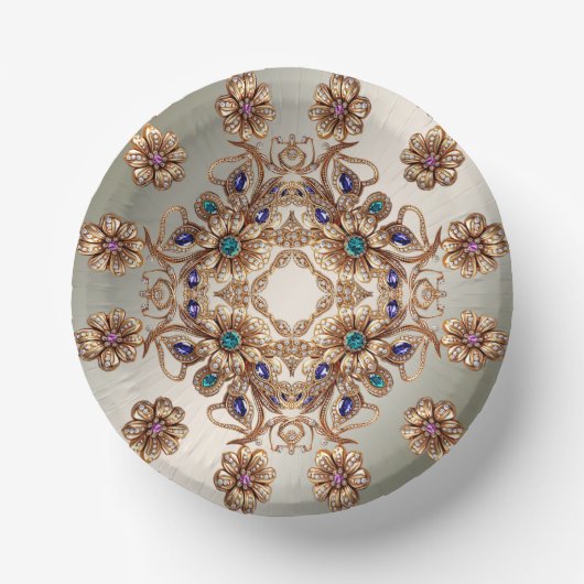 エレガントなゴールドジュエルフラワー ペーパーボウル (正面)