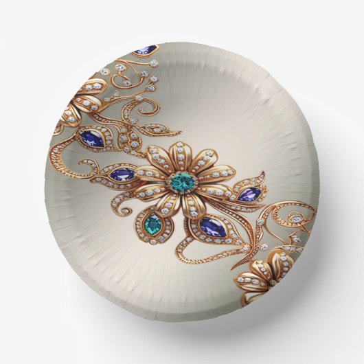 エレガントなゴールドジュエルフラワー ペーパーボウル (正面)