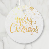 エレガントなゴールドスクリプトのクリスマススノーフレーク フェイバータグ (正面)