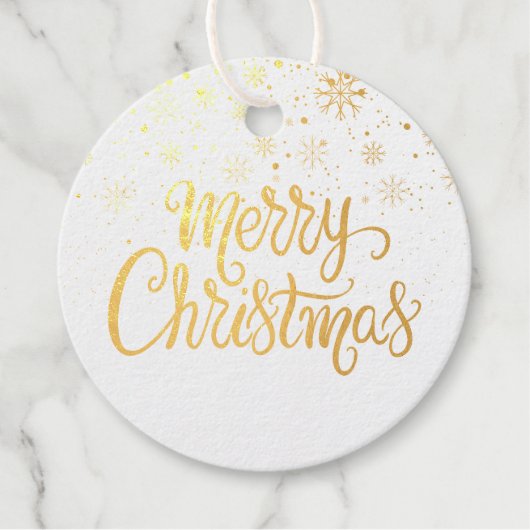 エレガントなゴールドスクリプトのクリスマススノーフレーク フェイバータグ (正面)