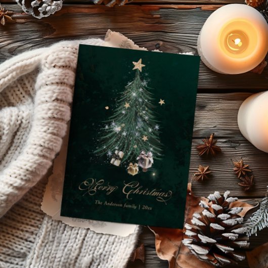 エレガントなゴールドスクリプトのクリスマスツリー シーズンカード