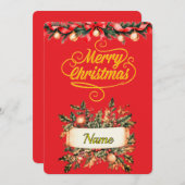 エレガントなゴールドスクリプトのクリスマス写真カード 招待状 (正面/裏面)