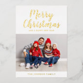 エレガントなゴールドスクリプトのクリスマス写真 箔シーズンカード (正面)