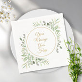 エレガントなゴールドスクリプトのソフトウォーターカラーのグリーン スタンダードカクテルナプキン