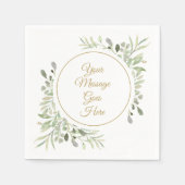 エレガントなゴールドスクリプトのソフトウォーターカラーのグリーン スタンダードカクテルナプキン (正面)