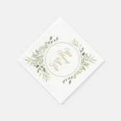 エレガントなゴールドスクリプトのソフトウォーターカラーのグリーン スタンダードカクテルナプキン (角)