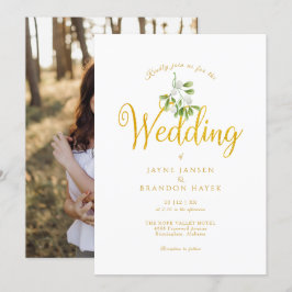 エレガントなゴールドスクリプトのミストルテートの写真　ウィンターウェディング 招待状