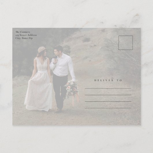 エレガントなゴールドスクリプトの結婚式お礼メッセージ ポストカード (裏面)