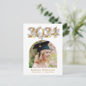 エレガントなゴールドスクリプトアーチ写真卒業式招待状 ポストカード (スタンド正面)