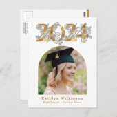 エレガントなゴールドスクリプトアーチ写真卒業式招待状 ポストカード (正面/裏面)