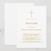 エレガントなゴールドスクリプトカリグラフィークロス洗礼 招待状 (正面/裏面)
