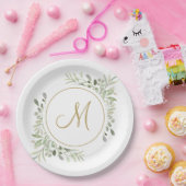 エレガントなゴールドスクリプトモノグラムグリーン ペーパープレート (パーティー)