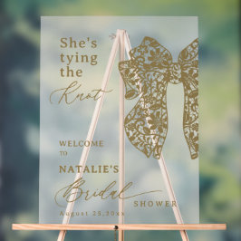 エレガントなゴールドスクリプトレースのボウ、彼女は結婚する アクリルサイン