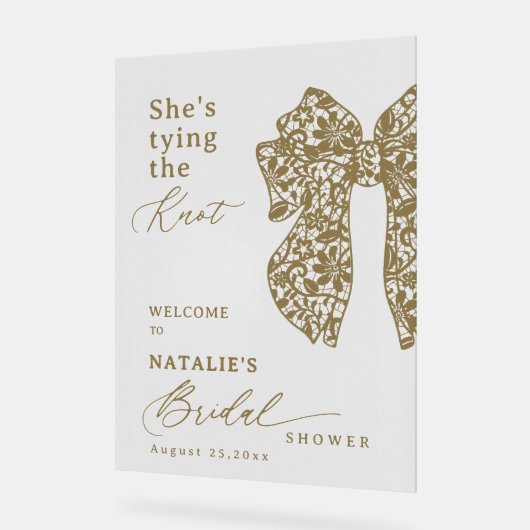 エレガントなゴールドスクリプトレースのボウ、彼女は結婚する アクリルサイン (傾斜)