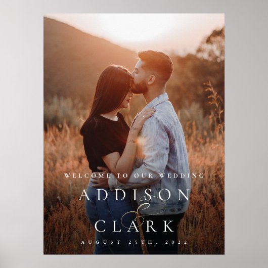 エレガントなゴールドスクリプト写真ウェディングウェルカム ポスター (正面)