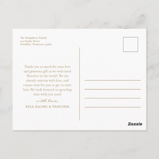 エレガントなゴールドスクリプト写真ベイビーサンクス ポストカード
