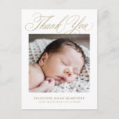 エレガントなゴールドスクリプト写真ベイビーサンクス ポストカード (正面)