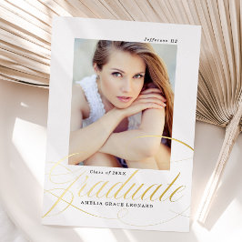 エレガントなゴールドスクリプト写真 卒業のお知らせ 箔招待状