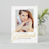 エレガントなゴールドスクリプト写真 卒業のお知らせ 箔招待状 (立ち正面)