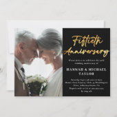 エレガントなゴールドスクリプト写真 50周年結婚記念日 招待状 (正面)