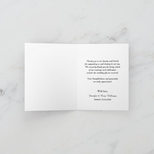 エレガントなゴールドスクリプト結婚式の写真 サンキューカード (内部)