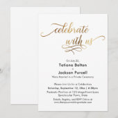 エレガントなゴールドスクリプト お祝いに参加しよう レセプション 招待状 (正面/裏面)