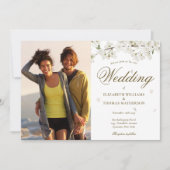 エレガントなゴールドスクリプト ホワイト ブルーム 2 フォト 招待状 (正面)