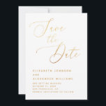 エレガントなゴールドスクリプト | ミニマル クラシック ウェディング セーブザデート<br><div class="desc">このエレガントな「Save the Date」カードで、あなたのウェディングをタイムレスなスタイルで発表しましょう。白い背景と洗練されたゴールドのスクリプトでデザインされており、フォーマル、トラディショナル、またはミニマルなウェディングに最適な、清潔でモダンな外観を提供します。ゴールドのテキストは、実際のホイルではなく印刷効果で、メタリックな輝きの錯覚を与えながら、シンプルで手頃な価格に抑えています。完全にカスタマイズ可能で、印刷カードまたはデジタル ダウンロード ファイルとして利用できます。</div>