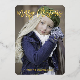 エレガントなゴールドスクリプト メリークリスマス オーダーメイド フォト 箔シーズンカード