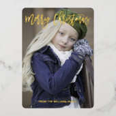 エレガントなゴールドスクリプト メリークリスマス カスタムフォト 箔シーズンカード (正面)