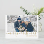 エレガントなゴールドスクリプト メリークリスマス フォト シーズンカード (スタンド正面)