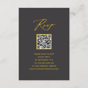 エレガントなゴールドスクリプト モダングレー QR ウェディング RSVP エンクロージャーカード